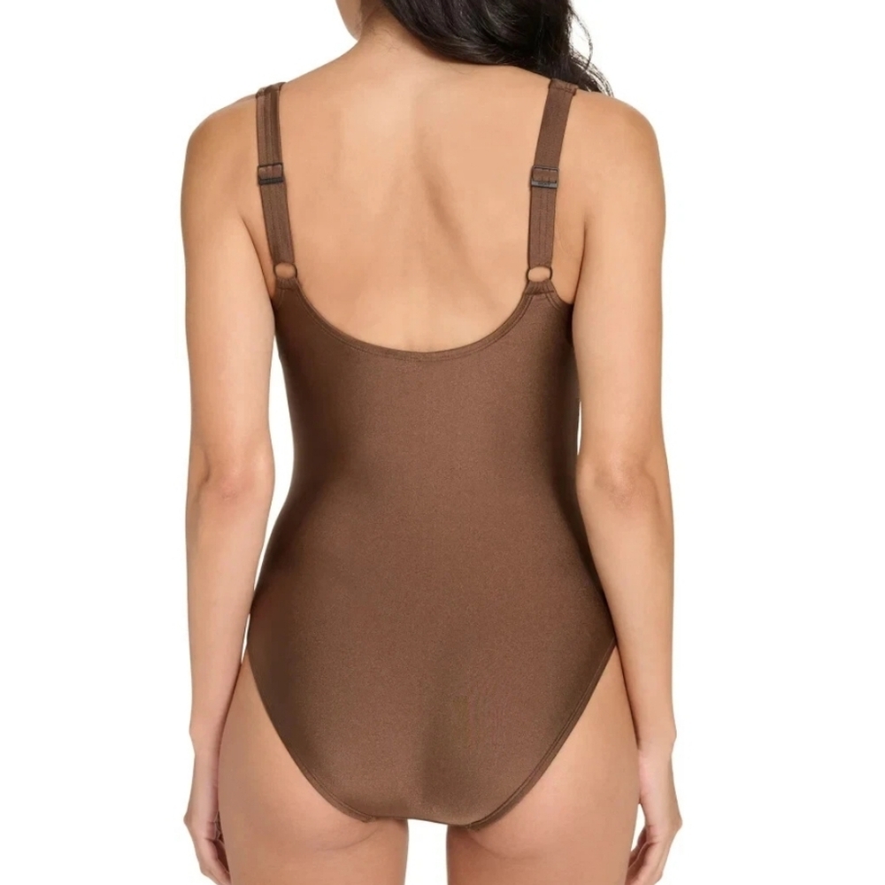DKNY One Piece Womens Small Brown Twisted Knot Ruched‎ Swimsuit Beachwear - Picture 2 of 10